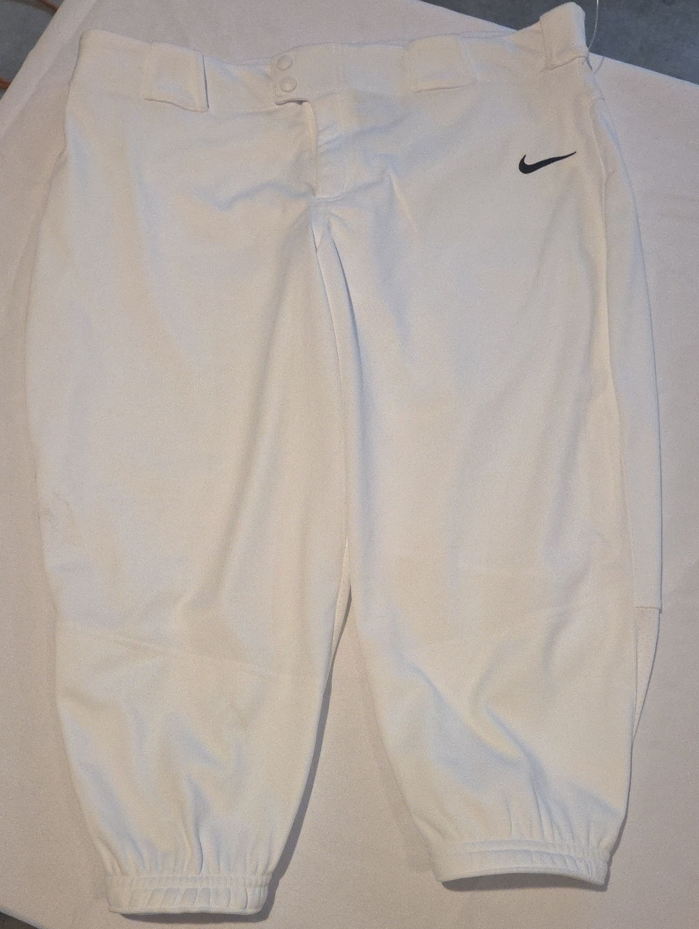 Nike White Athletic Baseball Pants with Black Swoosh